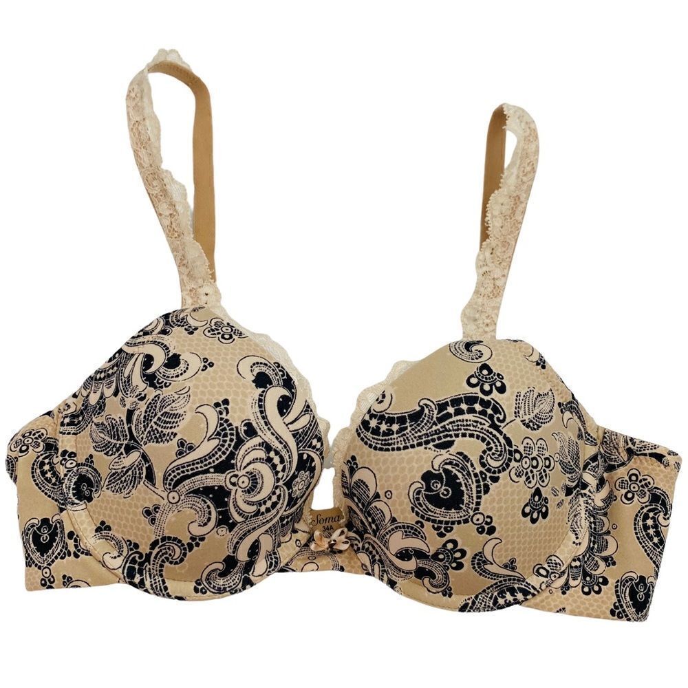 Soma beige and black paisley embraceable push-up lace trim bra size 34A
